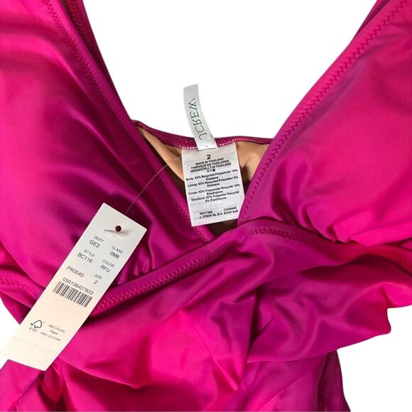 J.Crew Radiant Fuchsia Ruched V-Neck One-Piece Swimsuit NWT Size 2 - Picture 4 of 4